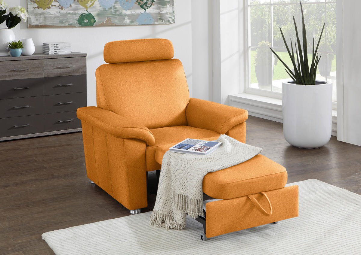FERNSEHSESSEL in Webstoff Currygelb  - Currygelb/Silberfarben, Konventionell, Textil/Metall (102/91/91-159cm) - Beldomo System