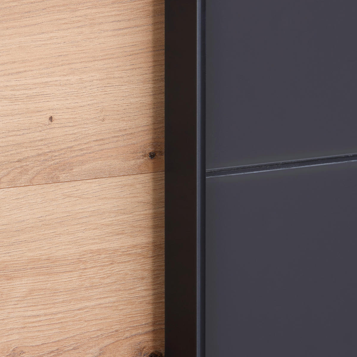 SCHWEBETÜRENSCHRANK in Grau, Eiche Artisan  - Schwarz/Eiche Artisan, Konventionell, Glas/Holzwerkstoff (180/198/65cm) - MID.YOU