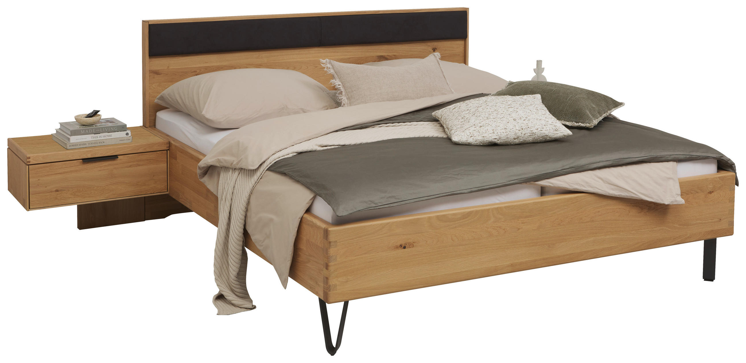 BETTANLAGE - Wildeiche/Schwarz, Design, Holz/Textil (160/200cm) - Valnatura