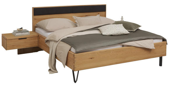 BETTANLAGE - Wildeiche/Schwarz, Design, Holz/Textil (180/200cm) - Valnatura