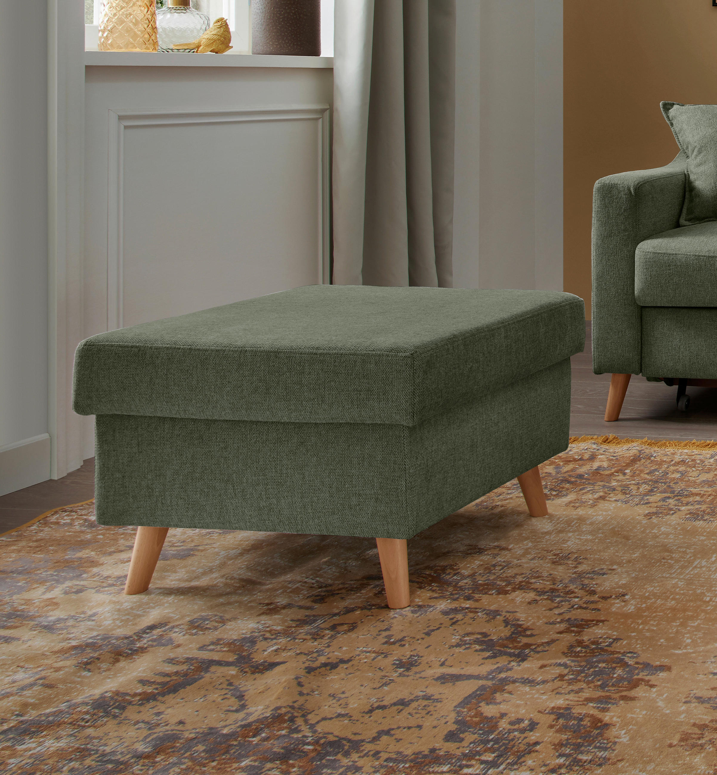 HOCKER in Textil Dunkelgrün  - Dunkelgrün/Naturfarben, Design, Holz/Textil (61/43/61cm) - P & B