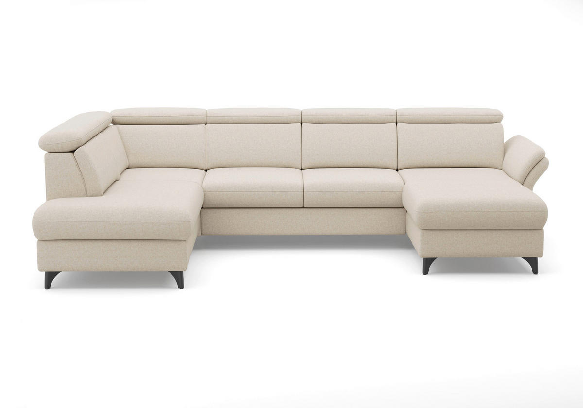 WOHNLANDSCHAFT GLENDALE E in Flachgewebe Creme  - Creme/Schwarz, KONVENTIONELL, Textil/Metall (193/321/166cm) - Sit & More