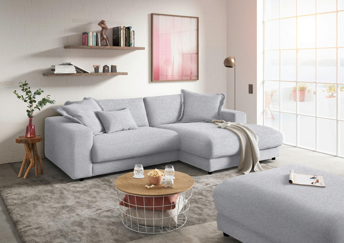 ECKSOFA in Flachgewebe Hellblau  - Schwarz/Hellblau, Design, Kunststoff/Textil (270/190cm) - Lomoco