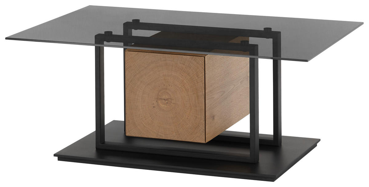 COUCHTISCH in Holz, Glas, Holzwerkstoff 110/70/45 cm  - Eichefarben/Schwarz, Design, Glas/Holz (110/70/45cm) - Novel