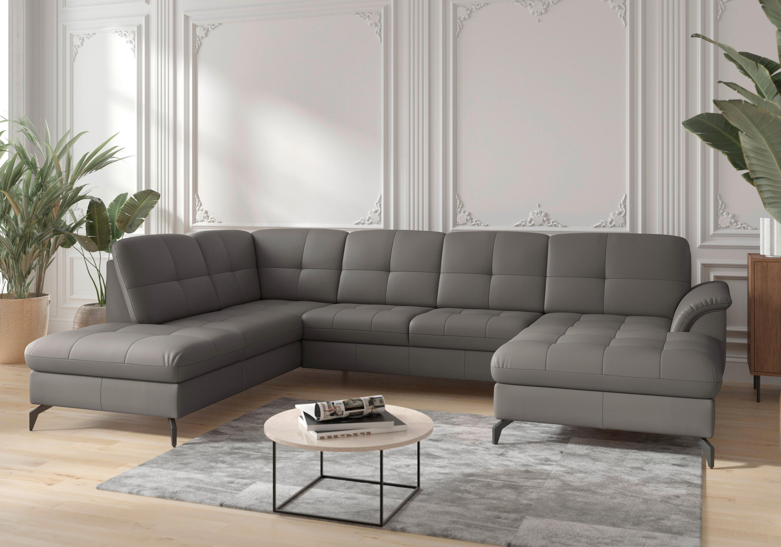 WOHNLANDSCHAFT in Vliesstoff Kombination Echtleder/Stoff Mokka  - Schwarz/Mokka, Modern, Leder/Textil (212/319/164cm) - Sit & More