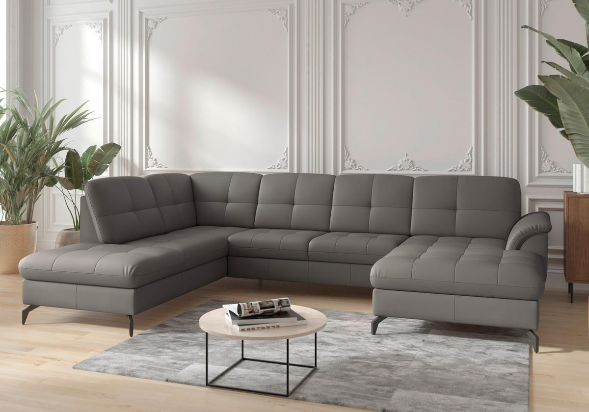 WOHNLANDSCHAFT in Vliesstoff Kombination Echtleder/Stoff Mokka  - Schwarz/Mokka, Modern, Leder/Textil (212/319/164cm) - Sit & More