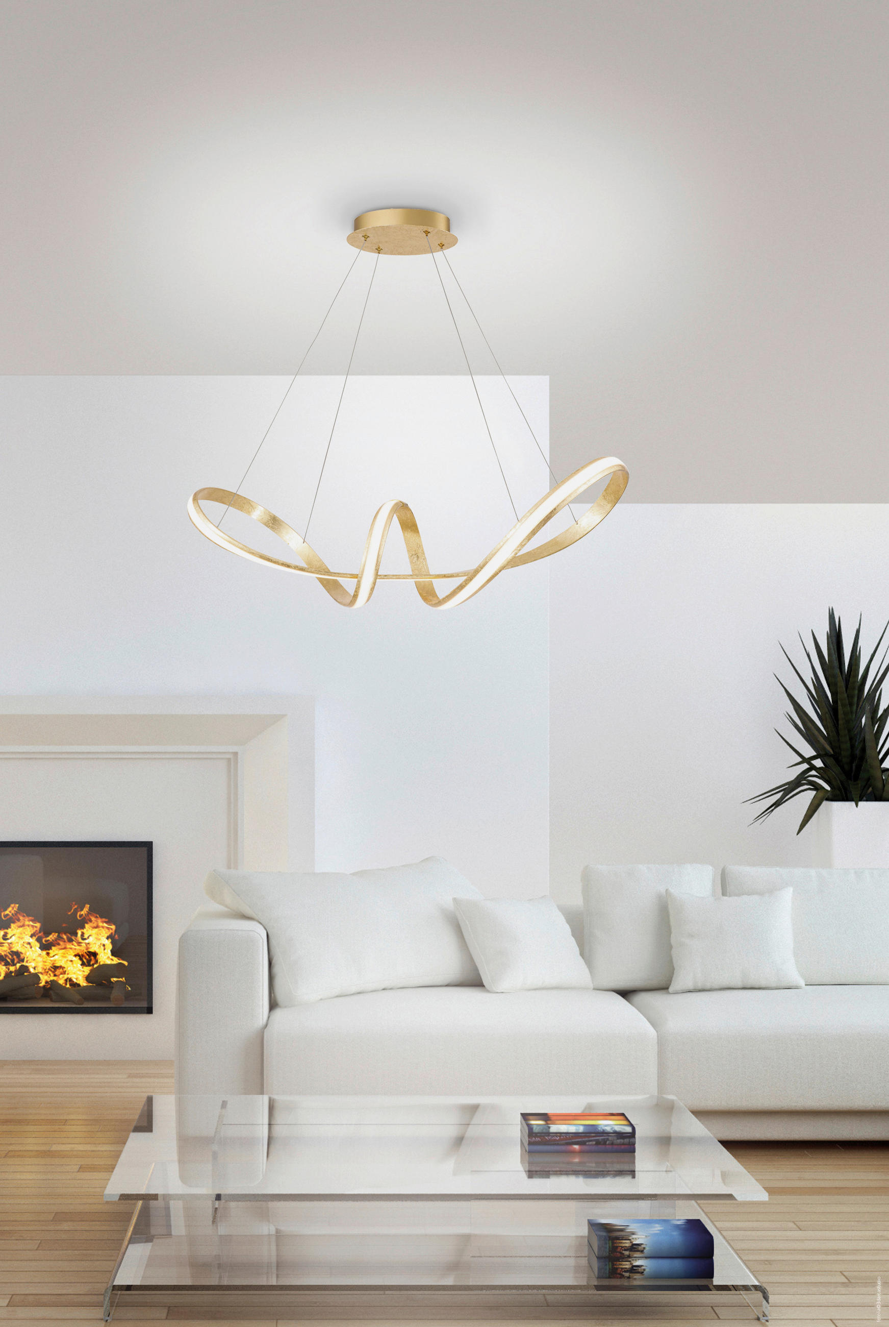 LUSTRĂ LED  - auriu, Design, plastic/metal (57cm)