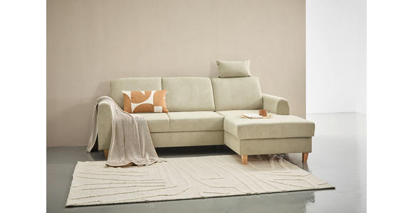 ECKSOFA Hellgrün Flachgewebe Bettkasten, Schlaffunktion, Rücken echt, Kopfstütze, Liegefläche im Originalstoff  - Buchefarben/Hellgrün, KONVENTIONELL, Holz/Textil (241/166cm) - Carryhome