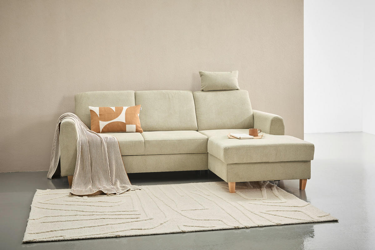 ECKSOFA Hellgrün Flachgewebe  - Buchefarben/Hellgrün, KONVENTIONELL, Holz/Textil (241/166cm) - Carryhome