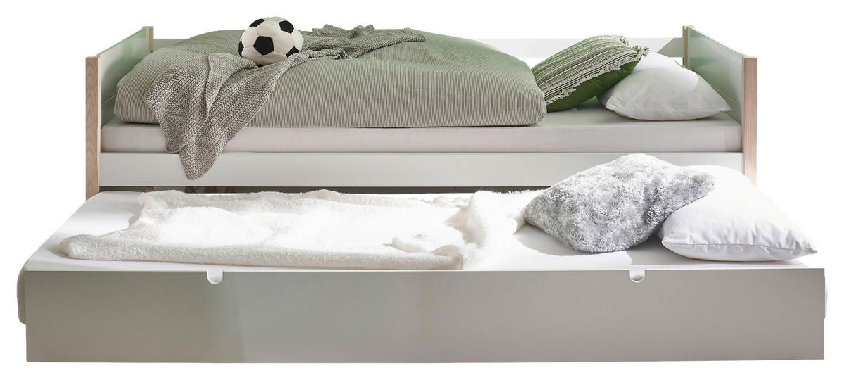 AUSZIEHBETT 90-180/200 cm  in Weiß, Kieferfarben  - Naturfarben/Weiß, KONVENTIONELL, Holz/Holzwerkstoff (90-180/200cm) - Xora