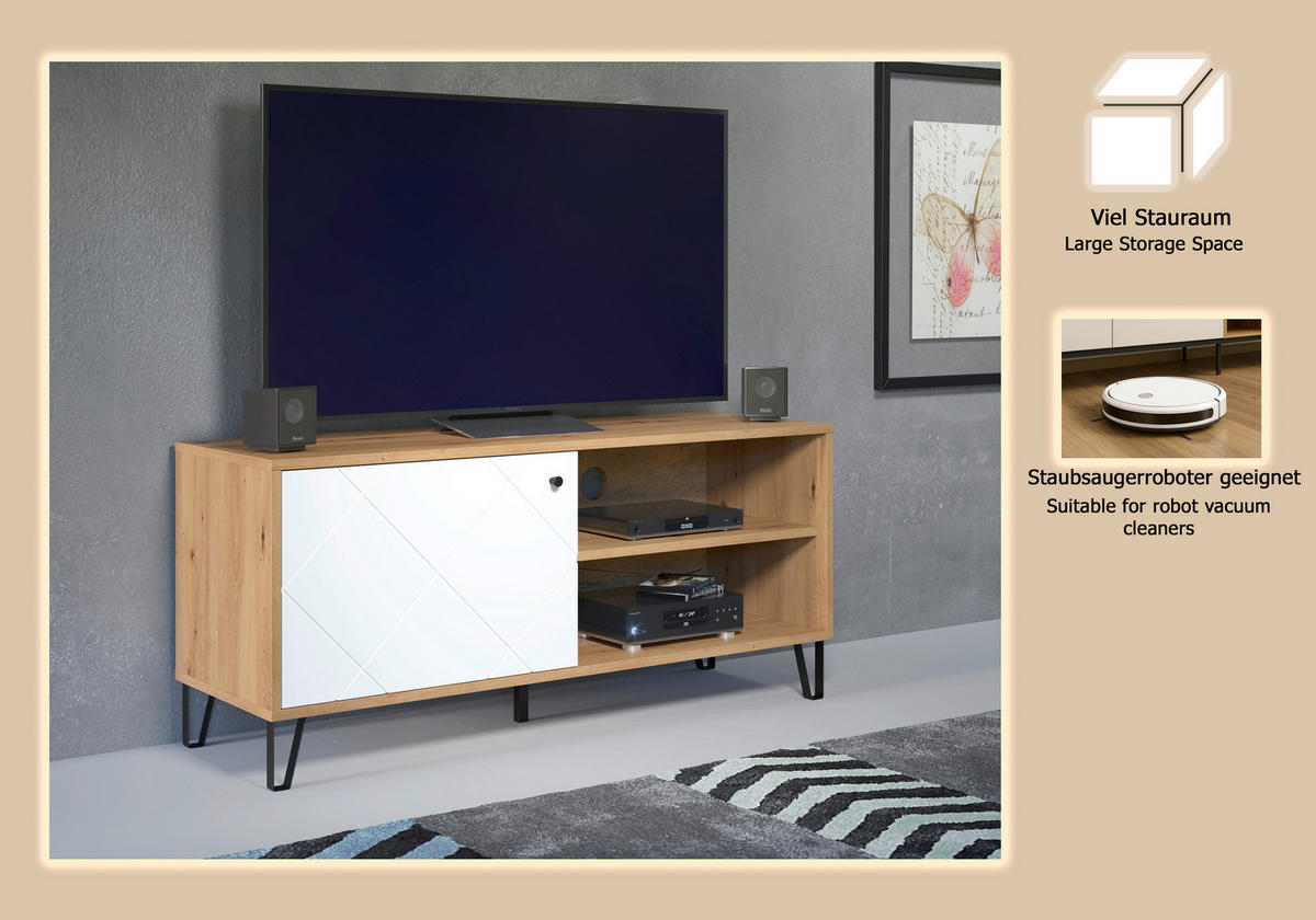 LOWBOARD TOUCH  123/56/40 cm  - Schwarz/Weiß, Design, Holzwerkstoff/Kunststoff (123/56/40cm) - MID.YOU