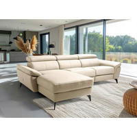 ECKSOFA SONO in Lederlook Echtleder Grau Armteilverstellung, Kopfteilverstellung  179/252 cm  - Schwarz/Grau, Design, Leder/Textil (179/252cm) - Livetastic