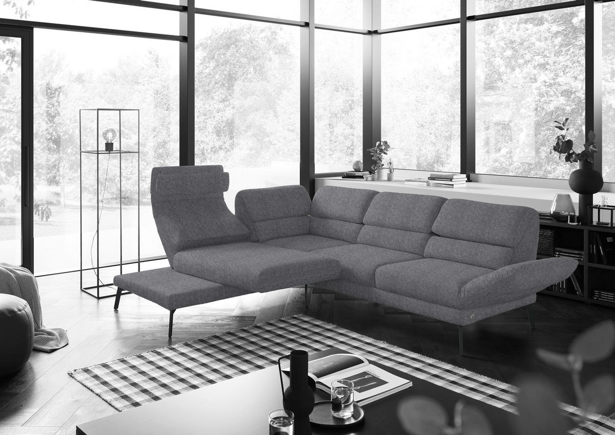 ECKSOFA in Flachgewebe Grau  - Schwarz/Grau, Design, Textil/Metall (212-253/256-363cm) - Dieter Knoll