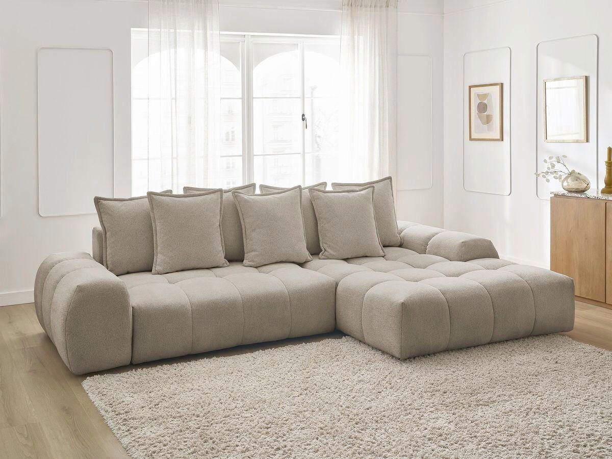 ECKSCHLAFSOFA EVEREST  mit Rücken echt, Armteil links, Armteil rechts Flachgewebe Taupe  - Taupe/Schwarz, MODERN, Kunststoff/Textil (318/180cm) - Livetastic