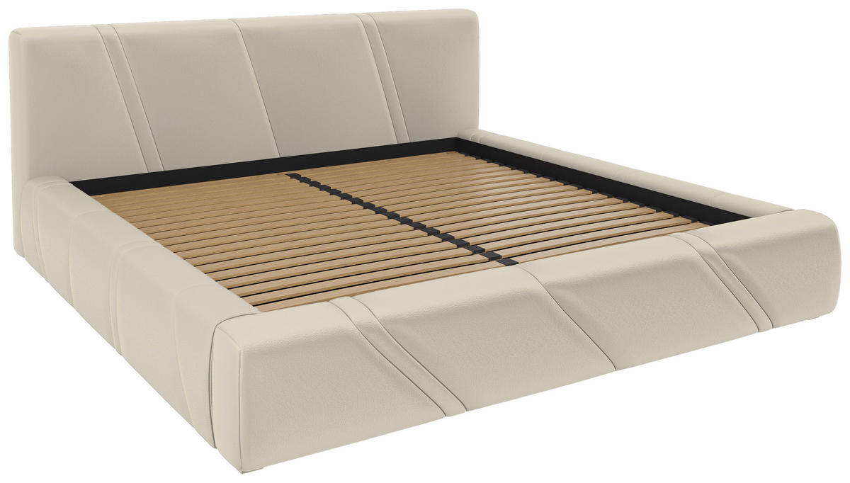 POLSTERBETT 180/200 cm,  in Beige, gepolstertes Kopfteil, Lattenrost, Bettkasten,  - Beige/Schwarz, Design, Holz/Kunststoff (180/200cm) - Chameo