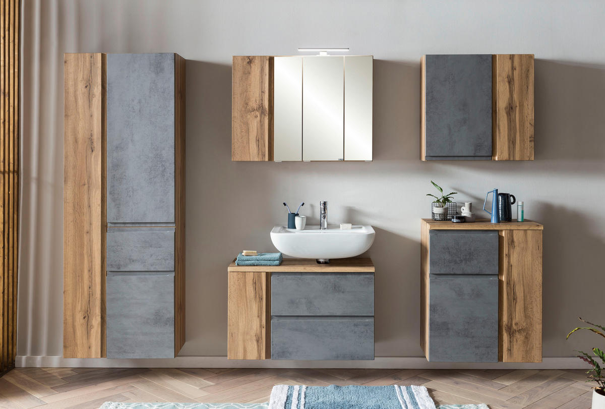 SKRINKA POD UMÝVADLO, 85/56/35 cm - svetlosivá/dub wotan, Modern, kompozitné drevo (85/56/35cm) - Held