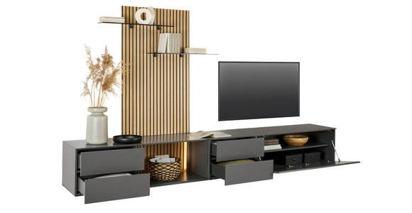 WOHNWAND  in Anthrazit, Eichefarben  321/160/50 cm  - Eichefarben/Anthrazit, Design, Glas/Holz (321/160/50cm) - Dieter Knoll