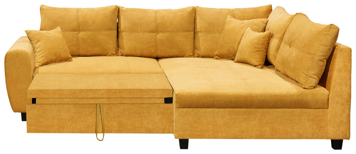ECKSOFA in Mikrovelours Gelb  - Gelb/Schwarz, Basics, Holzwerkstoff/Kunststoff (248/176cm) - MID.YOU