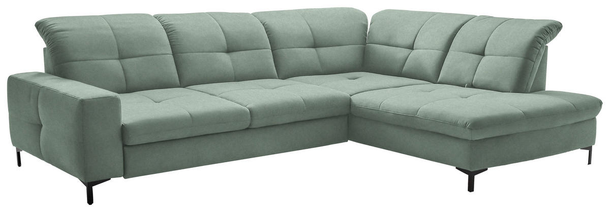 ECKSOFA in Chenille Mintgrün  - Schwarz/Mintgrün, Design, Textil/Metall (310/240cm) - Xora