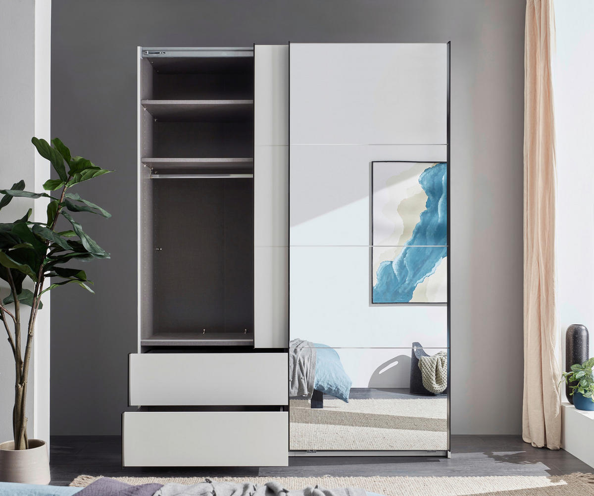 SCHWEBETÜRENSCHRANK 170/225,5/60 cm 2-türig Weiß, Schwarz  - Schwarz/Weiß, KONVENTIONELL, Glas/Holzwerkstoff (170/225,5/60cm) - Xora