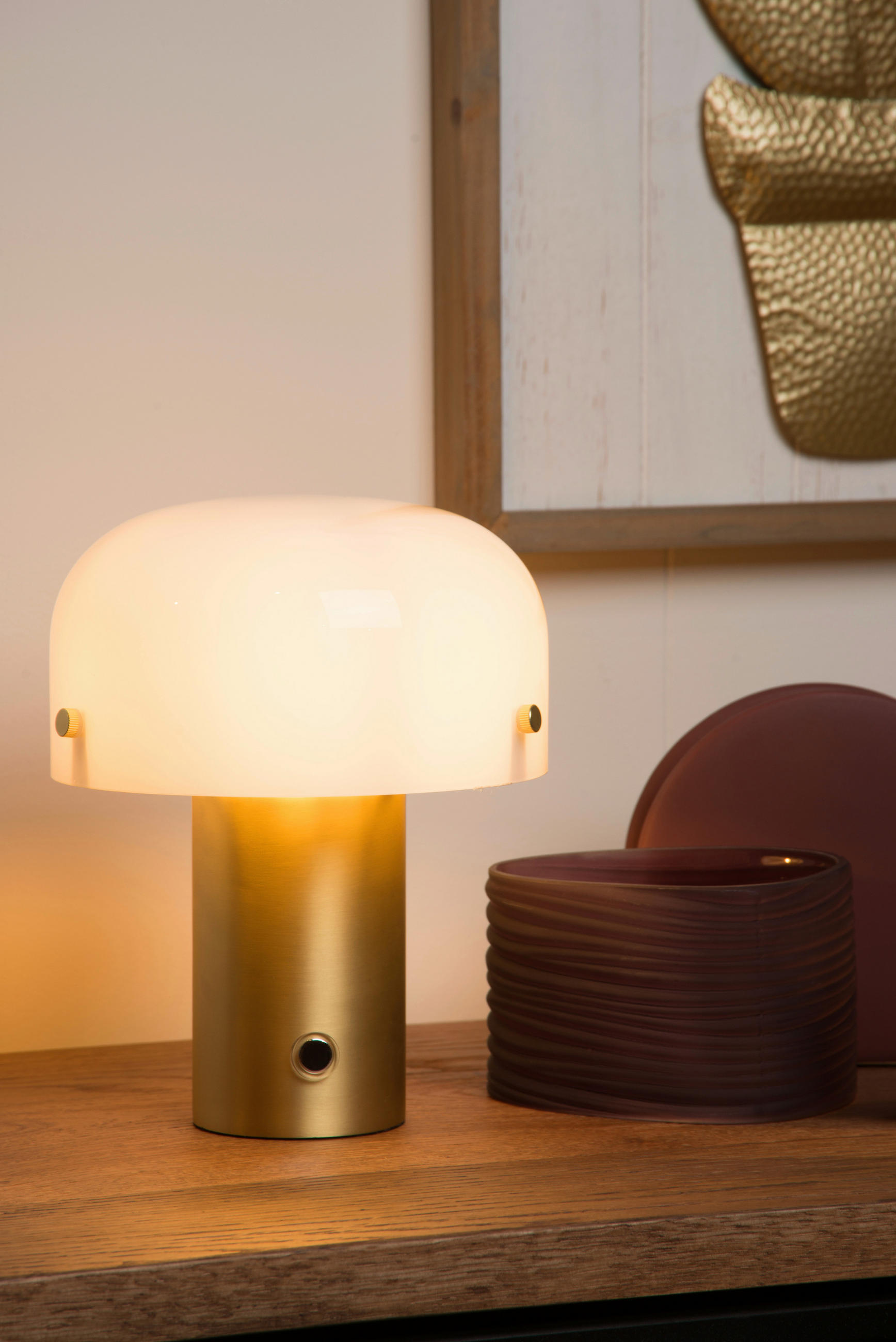 TISCHLEUCHTE - Messingfarben/Opal, Basics, Glas (17.5/17.5/21cm) - Lucide