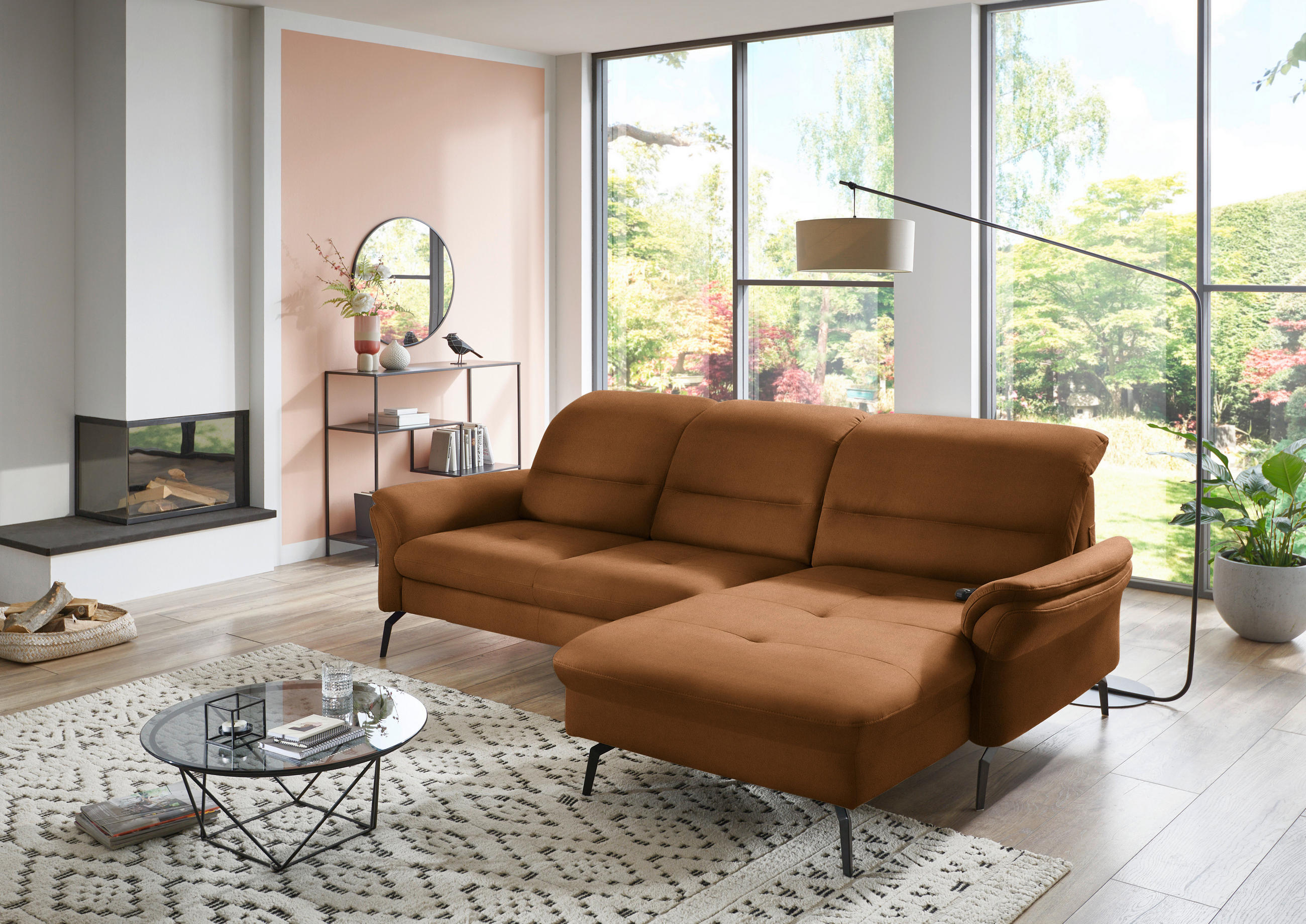ECKSOFA in Flachgewebe Cognac  - Cognac/Schwarz, KONVENTIONELL, Textil/Metall (260/181cm) - Beldomo Speed