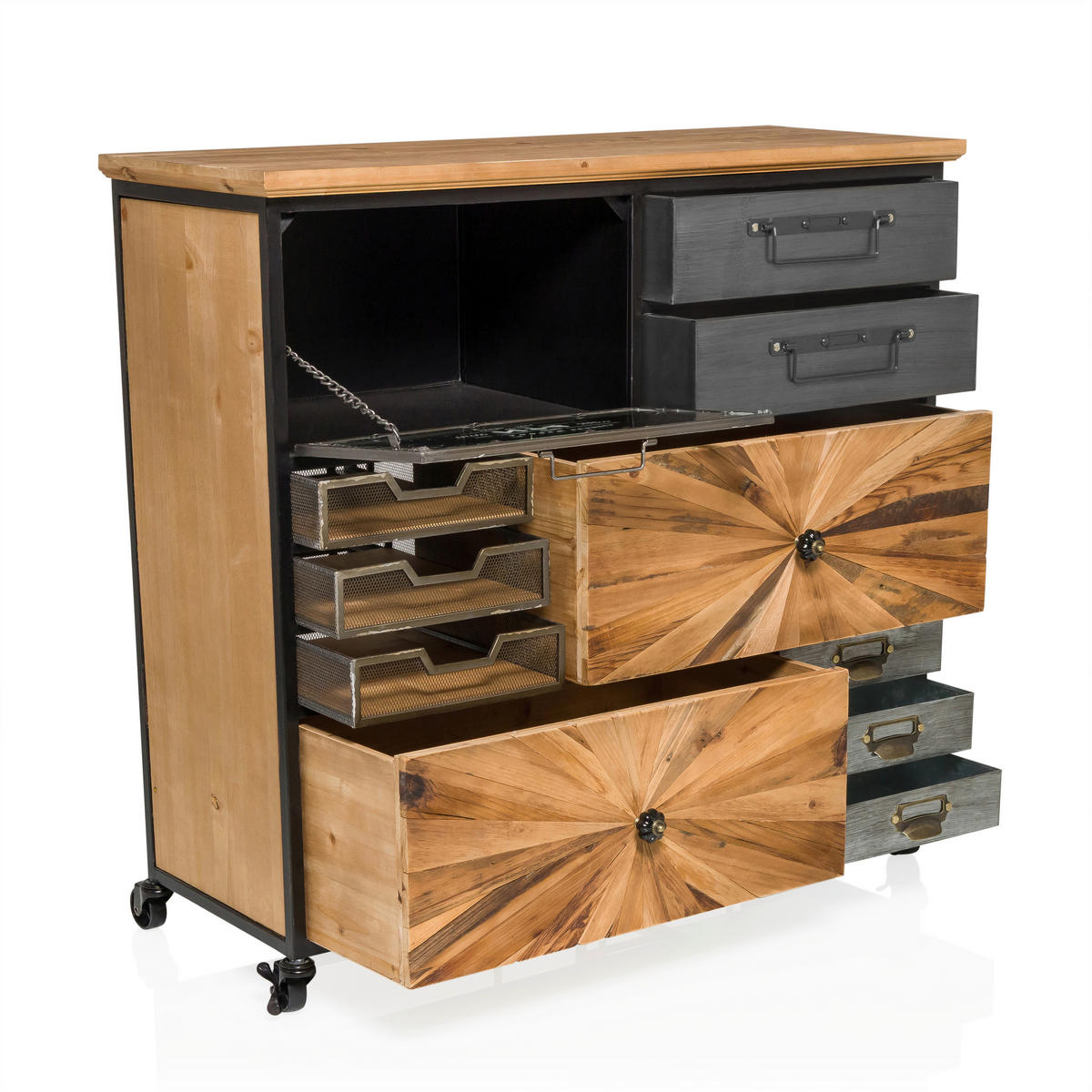 SIDEBOARD 88/84/34 cm  - Schwarz/Naturfarben, MODERN, Holz/Kunststoff (88/84/34cm) - MID.YOU