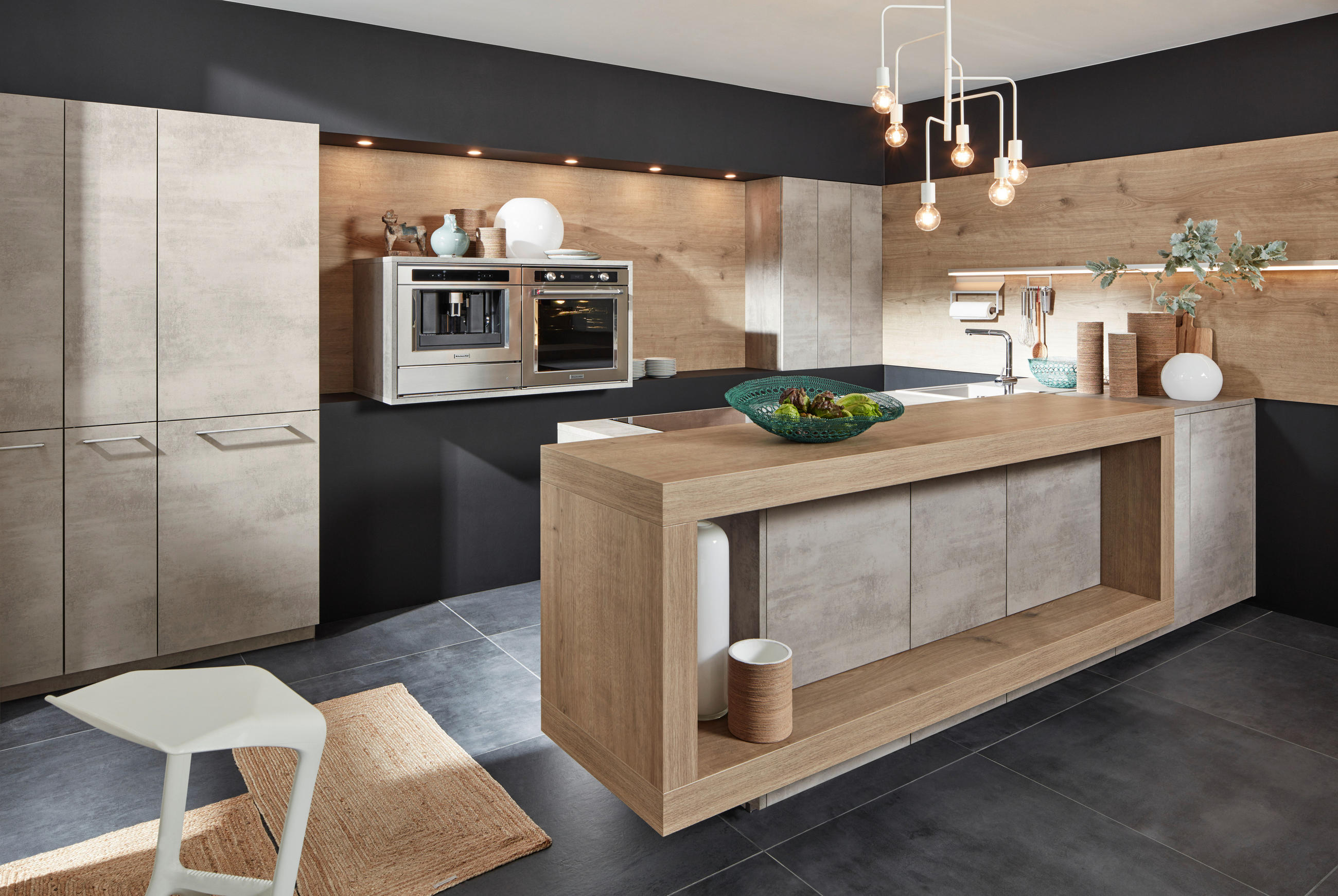 EINBAUKÜCHE   - Eichefarben/Grau, Design, Holzwerkstoff - Dieter Knoll