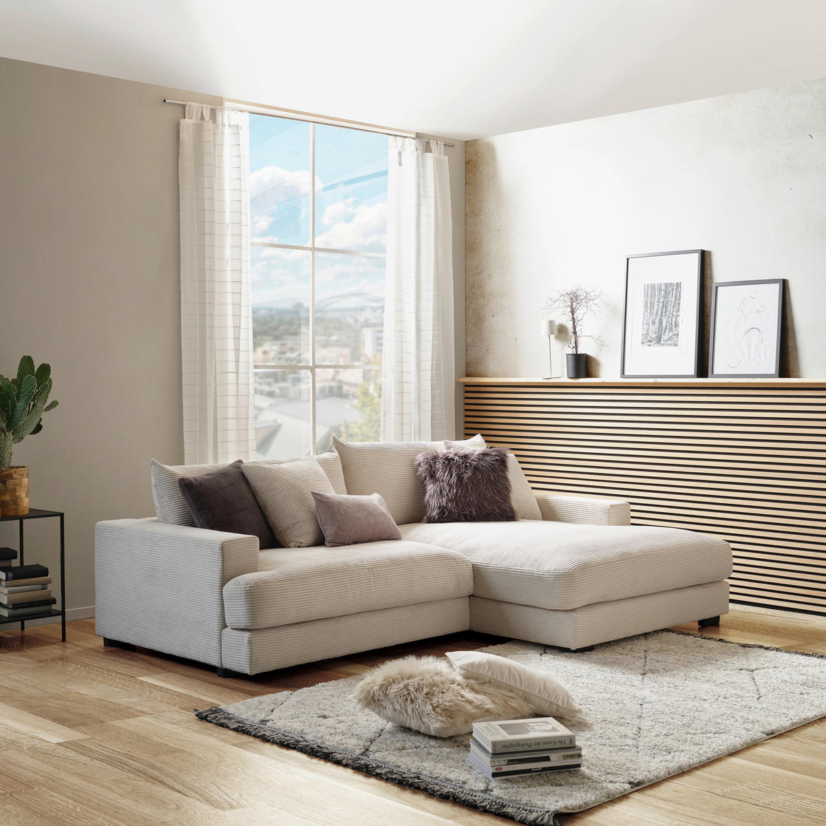 ECKSOFA Beige Cord  - Beige/Schwarz, MODERN, Textil (265/180cm) - P & B