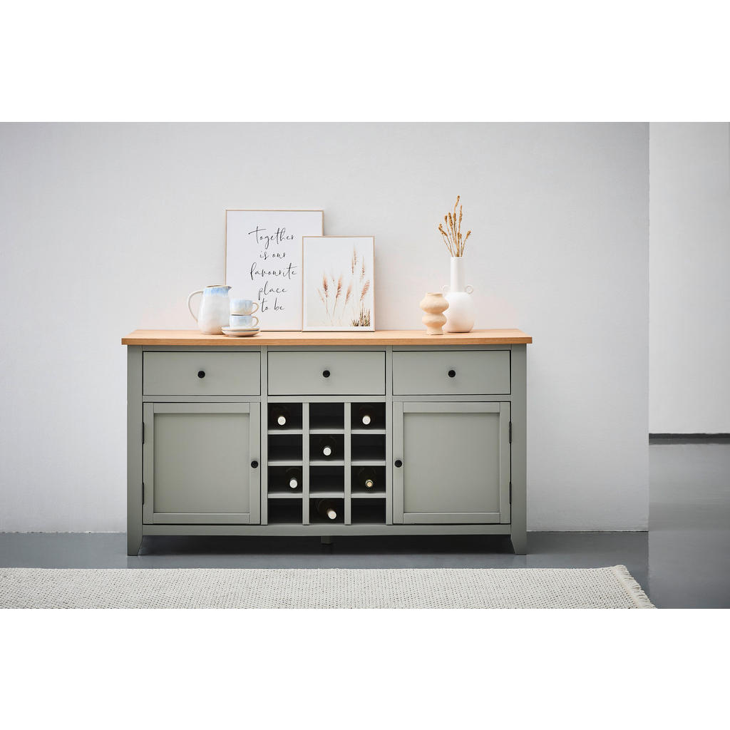 Thumbnail - Mid.you Sideboard, Grau, Natur, Metall, Eiche, Kiefer, furniert, massiv, 3 Schubladen, 160x85x43 cm, Holzmöbel, Kleinmöb...