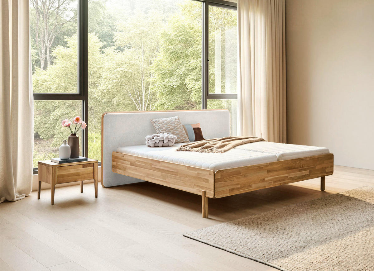 BETT 180/200 cm,  in Creme, Wildeiche,  - Wildeiche/Creme, Natur, Holz/Textil (180/200cm) - Linea Natura