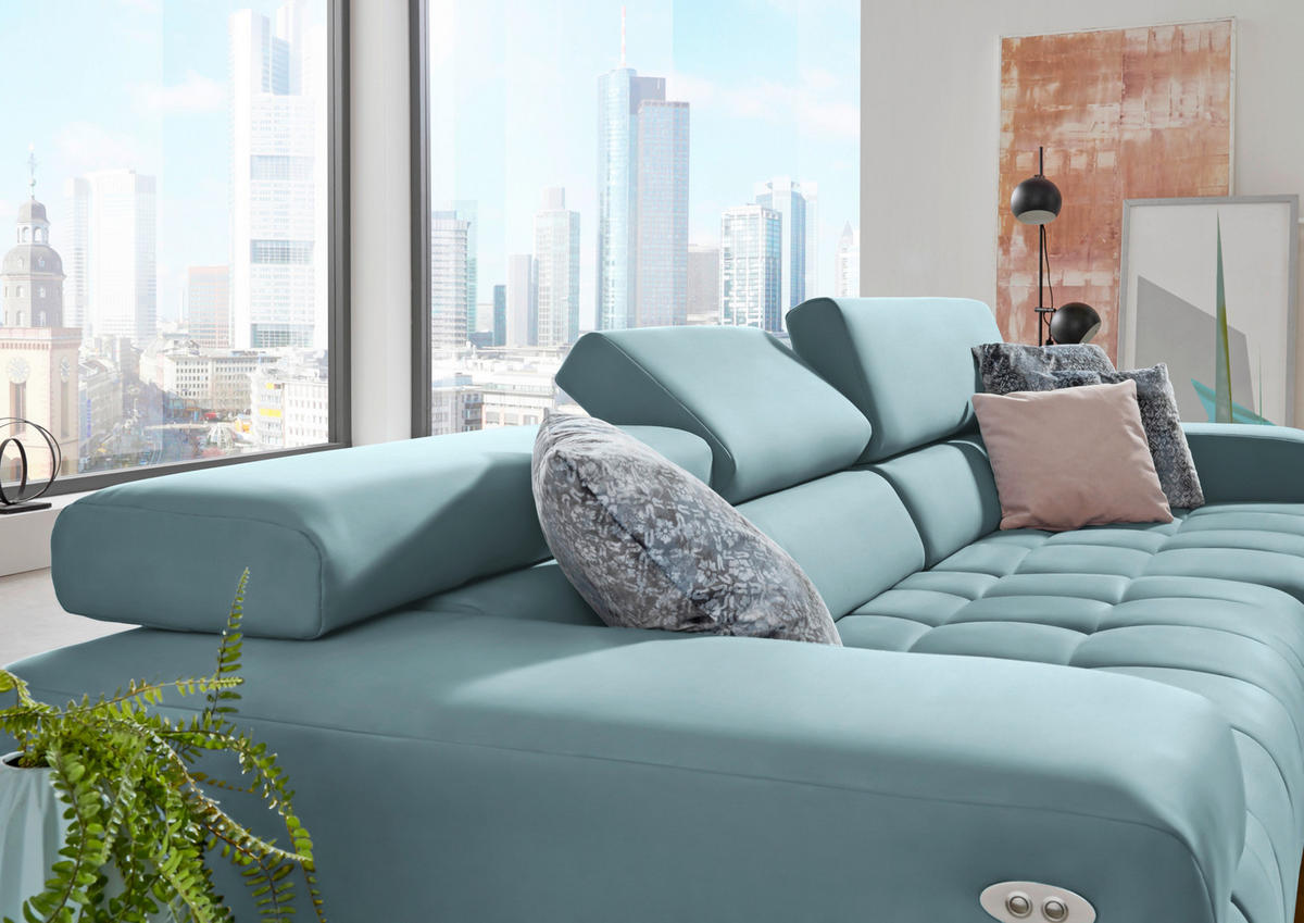 ECKSOFA Mikrofaser Hellblau  - Silberfarben/Hellblau, Design, Textil/Metall (335/190cm) - Beldomo Speed