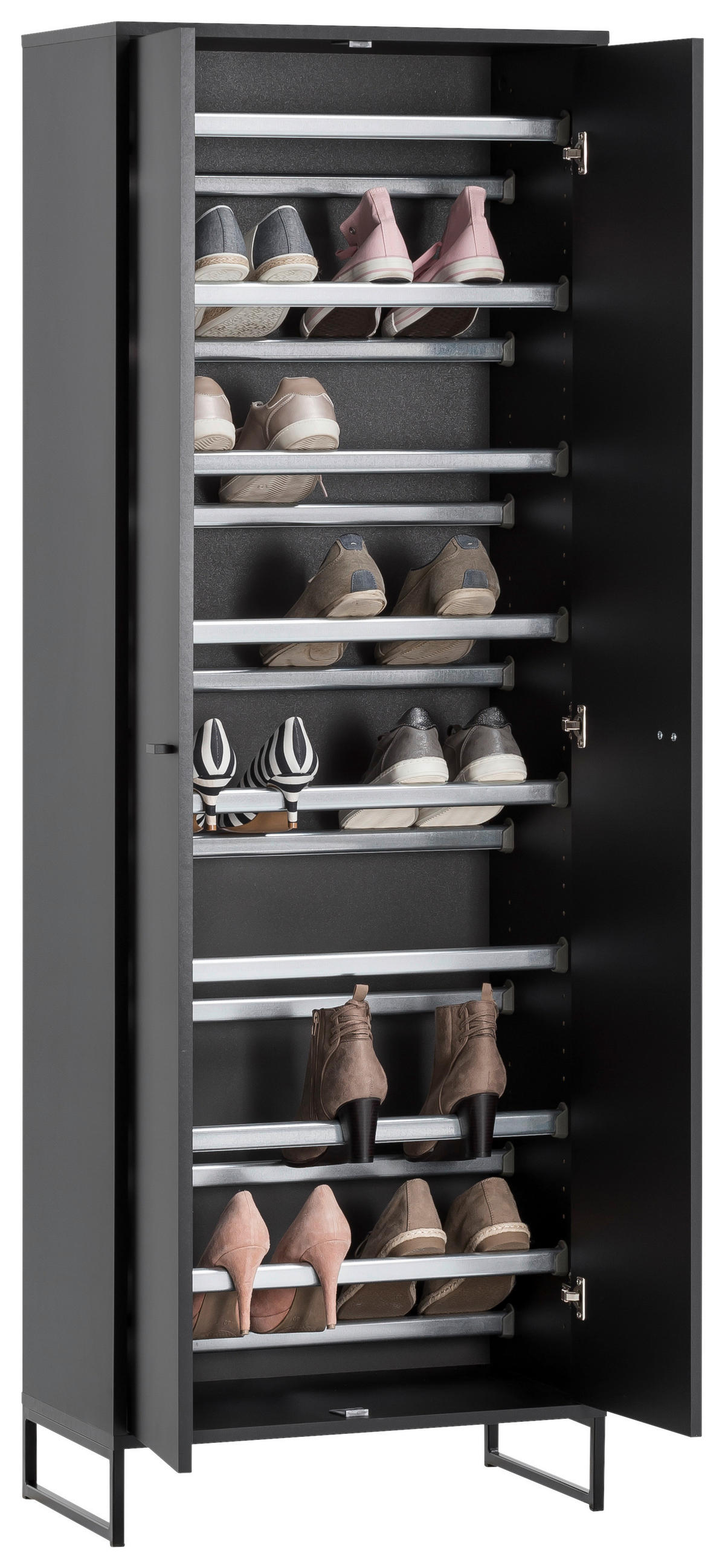SCHUHSCHRANK Schwarz  - Schwarz, LIFESTYLE, Holzwerkstoff/Metall (60,2/169,7/33,5cm) - MID.YOU