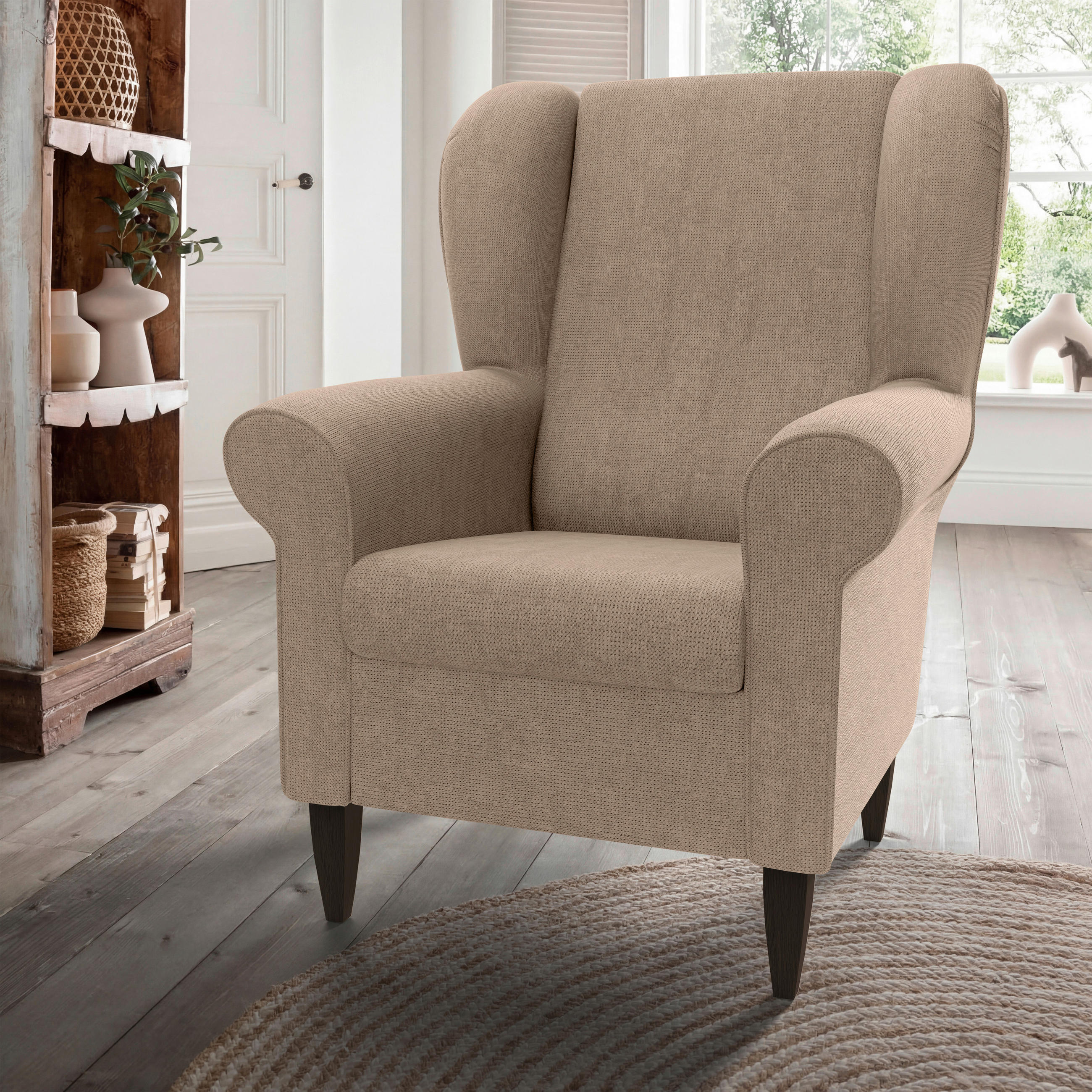 OHRENSESSEL Chenille Hellbraun  - Wengefarben/Hellbraun, Konventionell, Holz/Textil (80/102/86cm) - Livetastic
