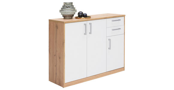 KOMMODE , 106/84/36 cm, 2 Schublade(n)  - Silberfarben/Eiche Wotan, Basics, Holzwerkstoff/Kunststoff (106/84/36cm) - Xora