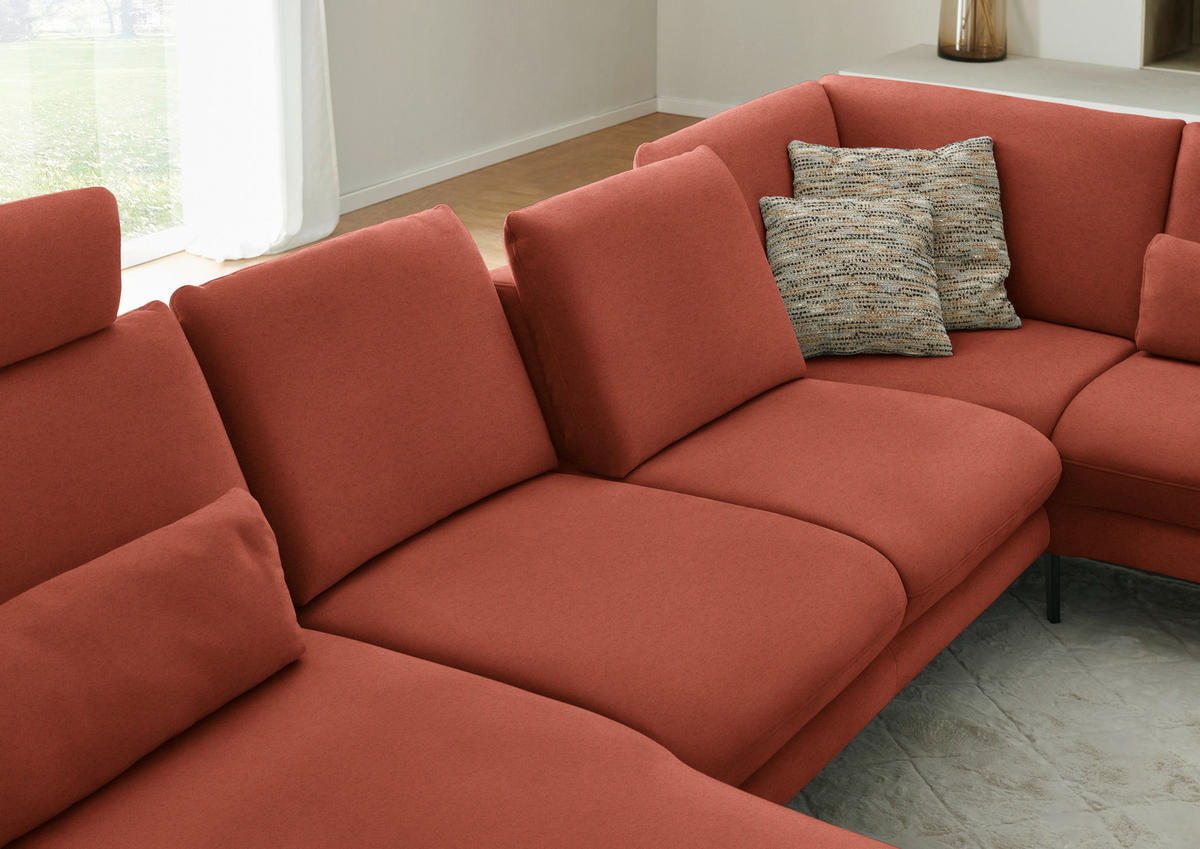 WOHNLANDSCHAFT Chenille, Flachgewebe Terracotta  - Terracotta/Schwarz, Design, Textil/Metall (180/344/208cm) - Dieter Knoll