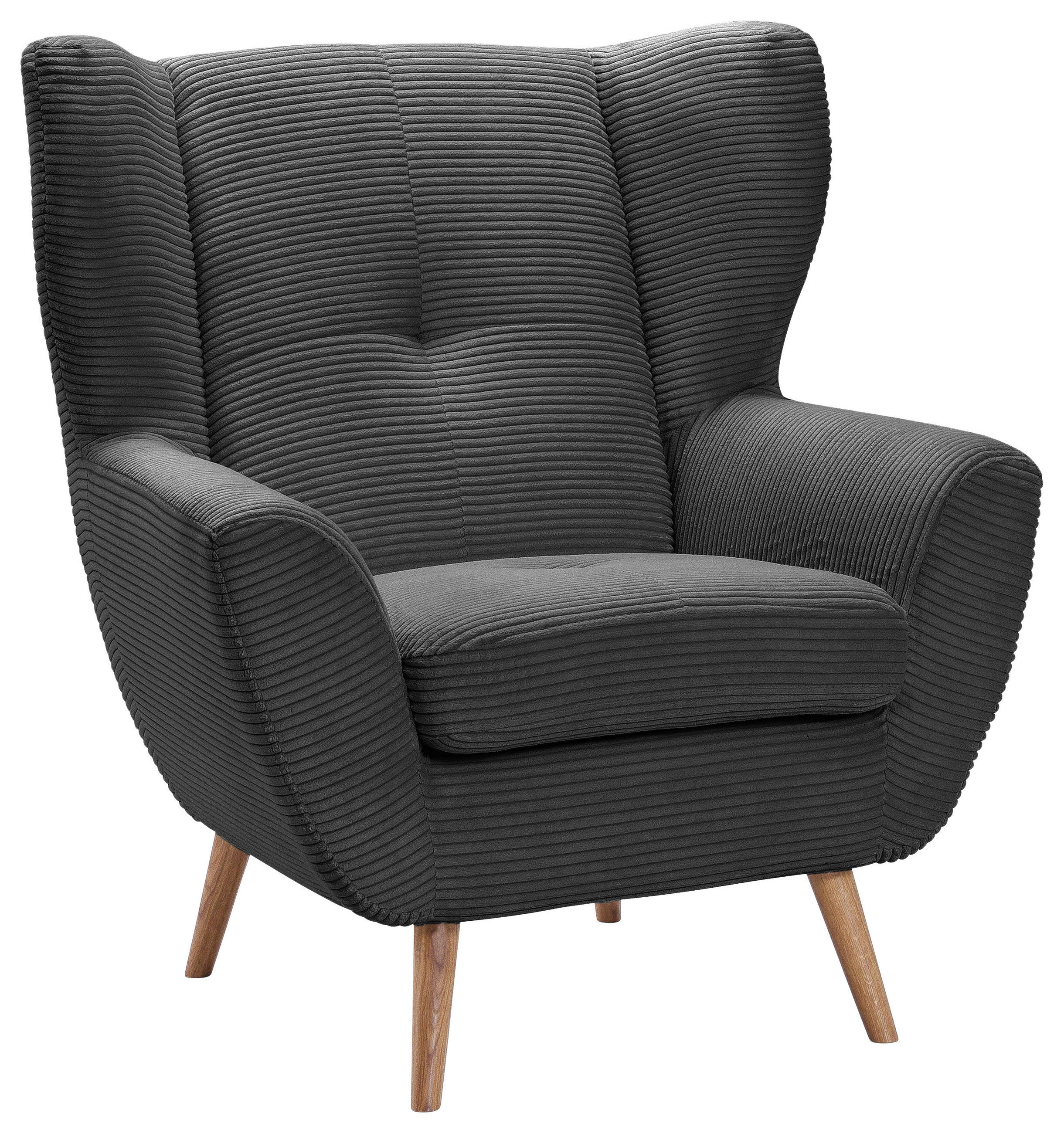 OHRENSESSEL Cord Anthrazit  - Eichefarben/Anthrazit, Design, Holz/Textil (90/102/90cm) - Stylife