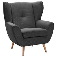 OHRENSESSEL in Cord Anthrazit  - Eichefarben/Anthrazit, Design, Holz/Textil (90/102/90cm) - Stylife
