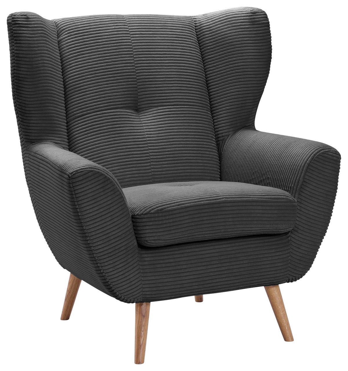 OHRENSESSEL in Cord Anthrazit  - Eichefarben/Anthrazit, Design, Holz/Textil (90/102/90cm) - Stylife