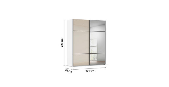 SCHWEBETÜRENSCHRANK 201/223/68 cm 2-türig Weiß, Champagner - Champagner/Schwarz, KONVENTIONELL, Glas/Holzwerkstoff (201/223/68cm) - Novel