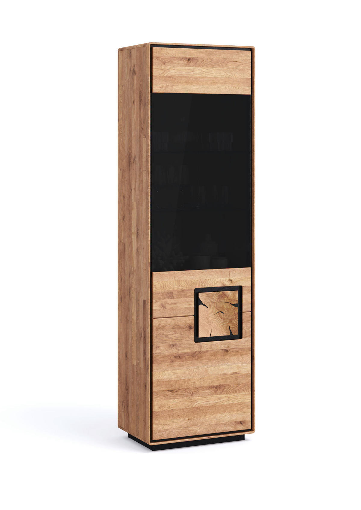 VITRINE  in massiv Wildeiche Schwarz, Wildeiche  - Wildeiche/Schwarz, Basics, Glas/Holz (60/203/40cm) - Livetastic