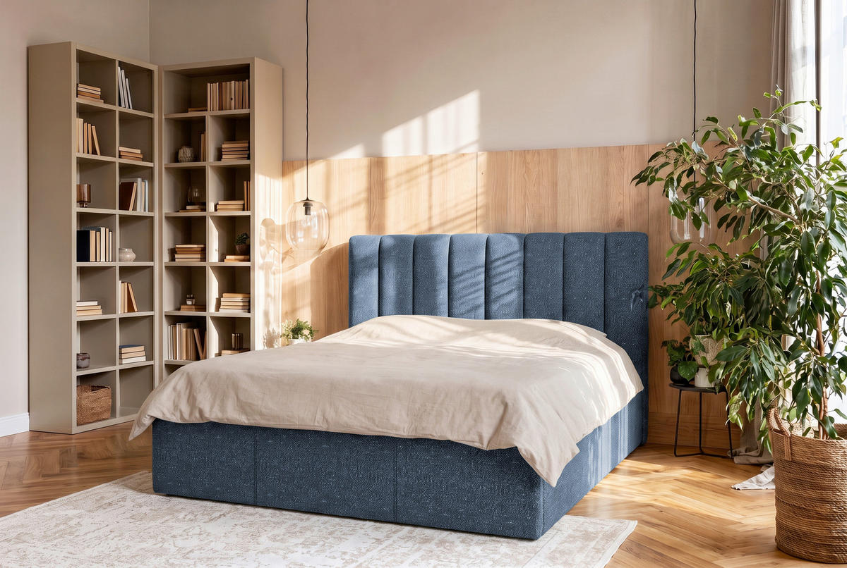 STOPPAD SÄNG ,160/200 cm  i mörkblå  - mörkblå, Trend, trä/textil (160/200cm) - Best Price