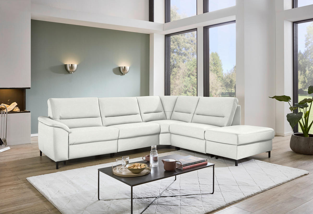 ECKSOFA  in Echtleder Weiß  290/249 cm  - Schwarz/Weiß, KONVENTIONELL, Leder/Metall (290/249cm) - Beldomo Premium