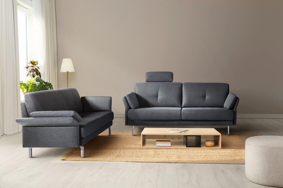 2-SITZER-SOFA Flachgewebe Anthrazit  - Chromfarben/Anthrazit, Konventionell, Textil/Metall (165/82/84cm) - Horst AG