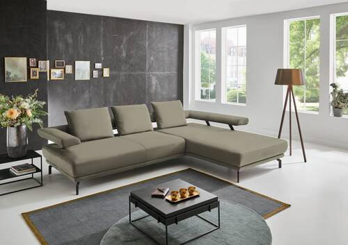 ECKSOFA in Echtleder Hellgrau  - Hellgrau/Schwarz, Design, Leder/Metall (305/224cm) - Dieter Knoll
