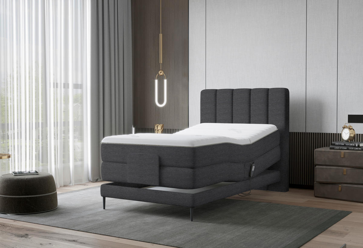 BOXSPRINGBETT 100/200 cm  in Dunkelgrau  - Dunkelgrau/Schwarz, Natur, Textil/Metall (100/200cm) - Esposa