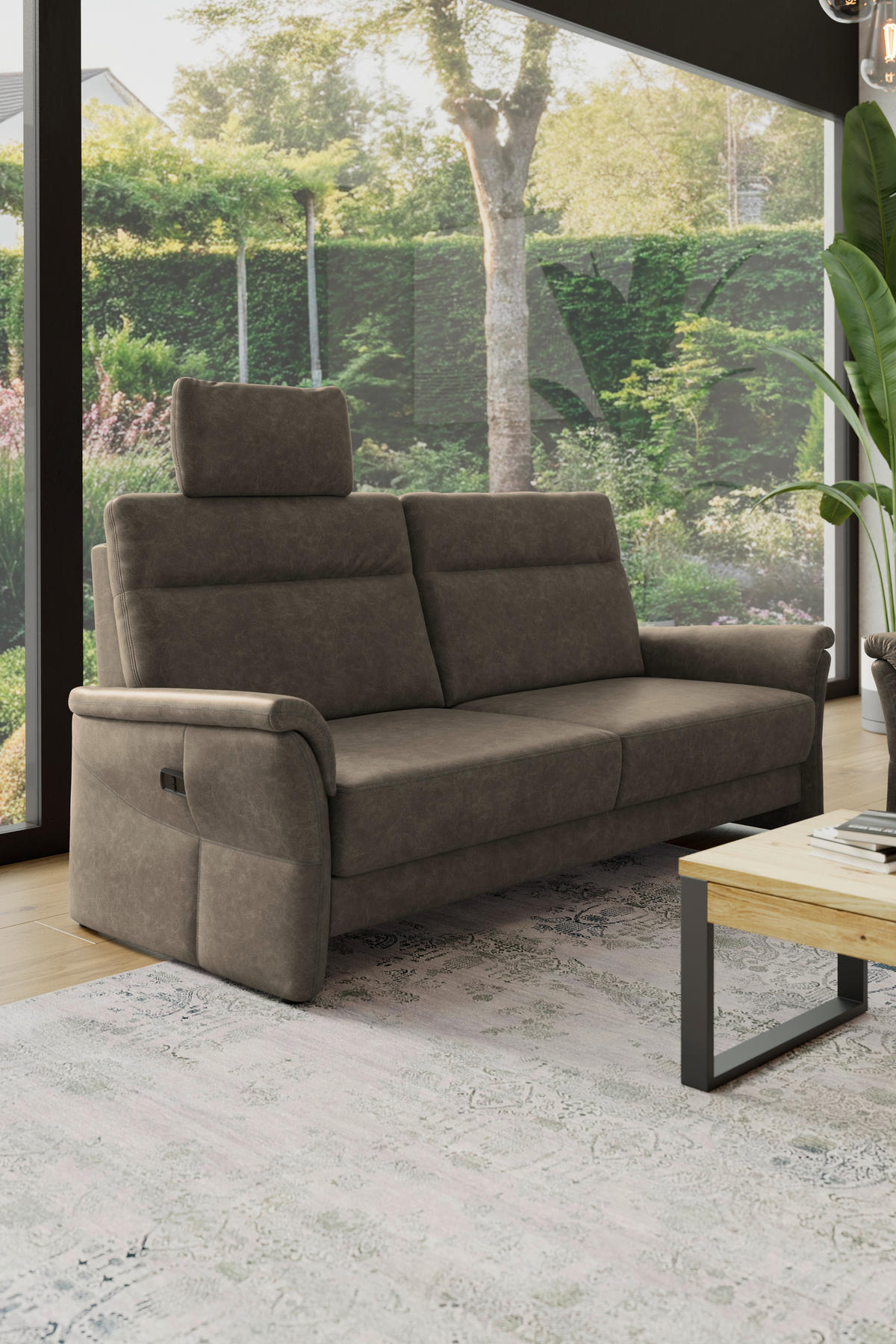3,5-SITZER - Graubraun/Schwarz, Konventionell, Kunststoff/Textil (205/98/91cm) - Elegando