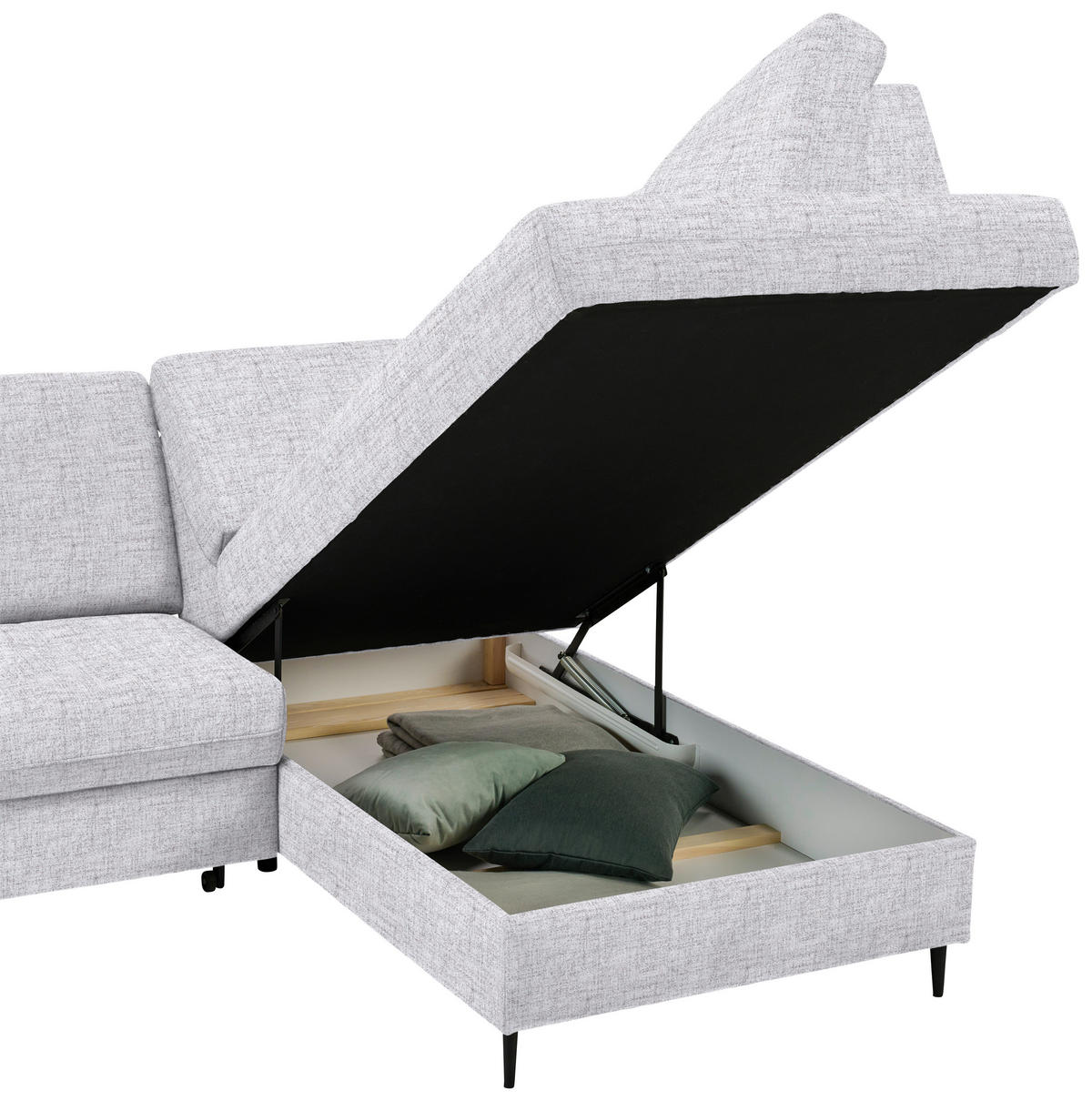 ECKSOFA in Chenille Hellgrau  - Hellgrau/Schwarz, Modern, Holz/Textil (241/184cm) - Carryhome