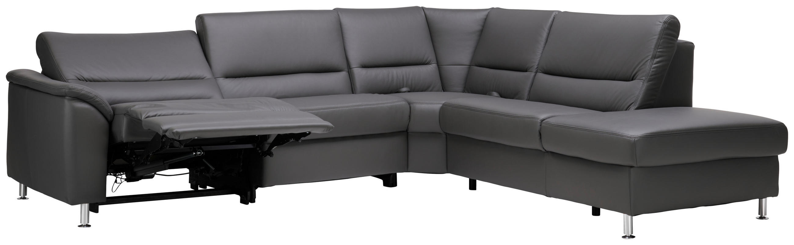 ECKSOFA in Echtleder Grau  - Alufarben/Grau, Konventionell, Leder/Metall (290/249cm) - Beldomo Premium