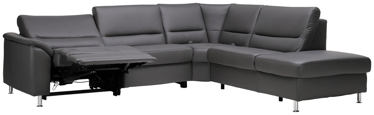 ECKSOFA in Echtleder Grau  290/249 cm  - Alufarben/Grau, KONVENTIONELL, Leder/Metall (290/249cm) - Beldomo Premium